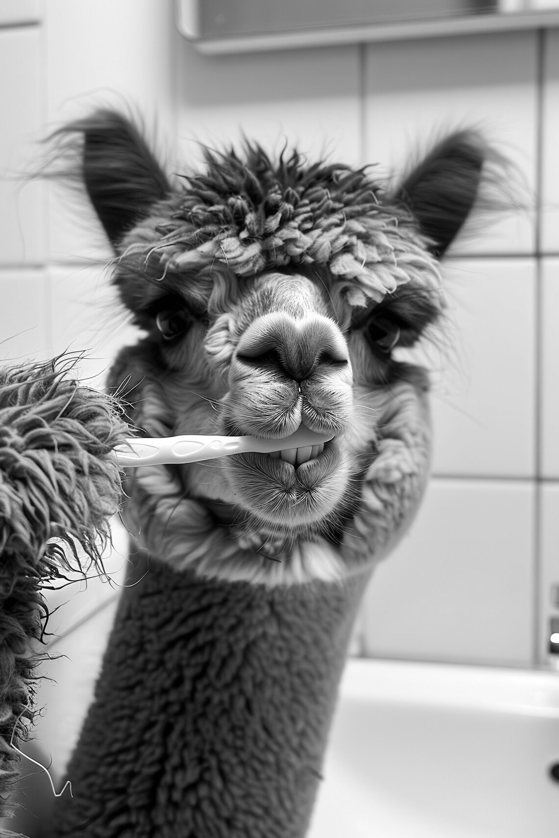 Funny Alpaca Bathroom Art, Vintage Style Animal Print