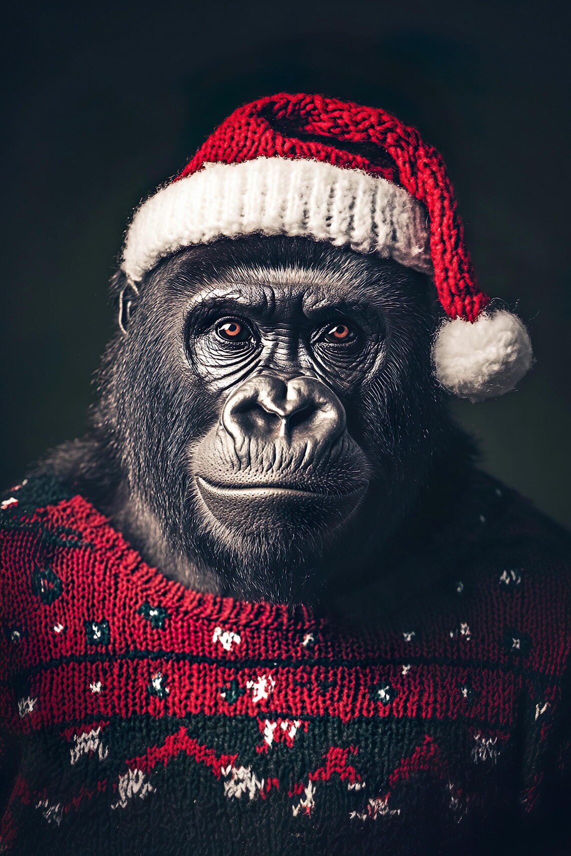 Cute Christmas Gorilla Retro Winter Animals Poster - Image 2