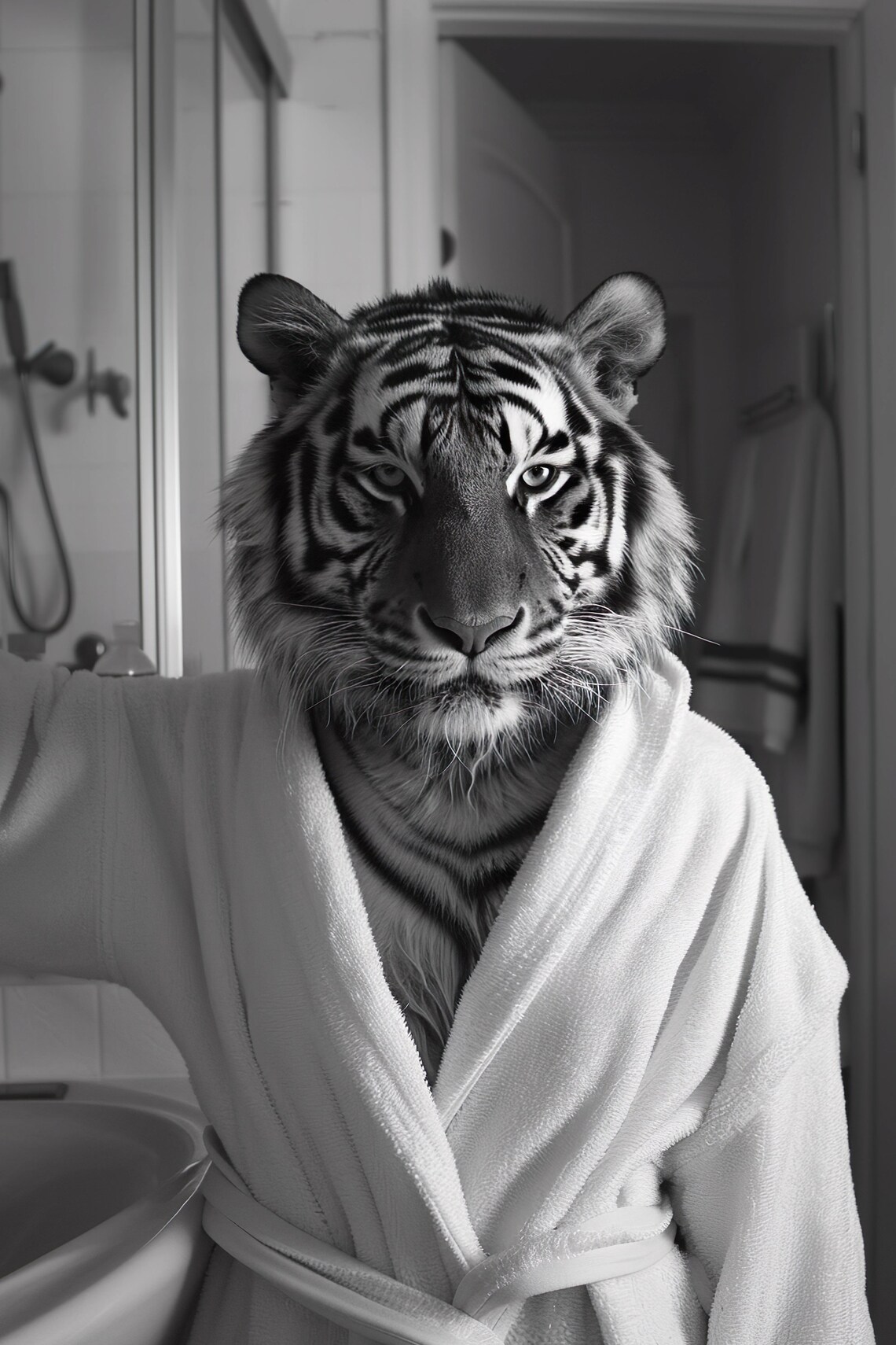 Tiger Bathrobe Funny Bathroom Towel Black And White Animal Print
