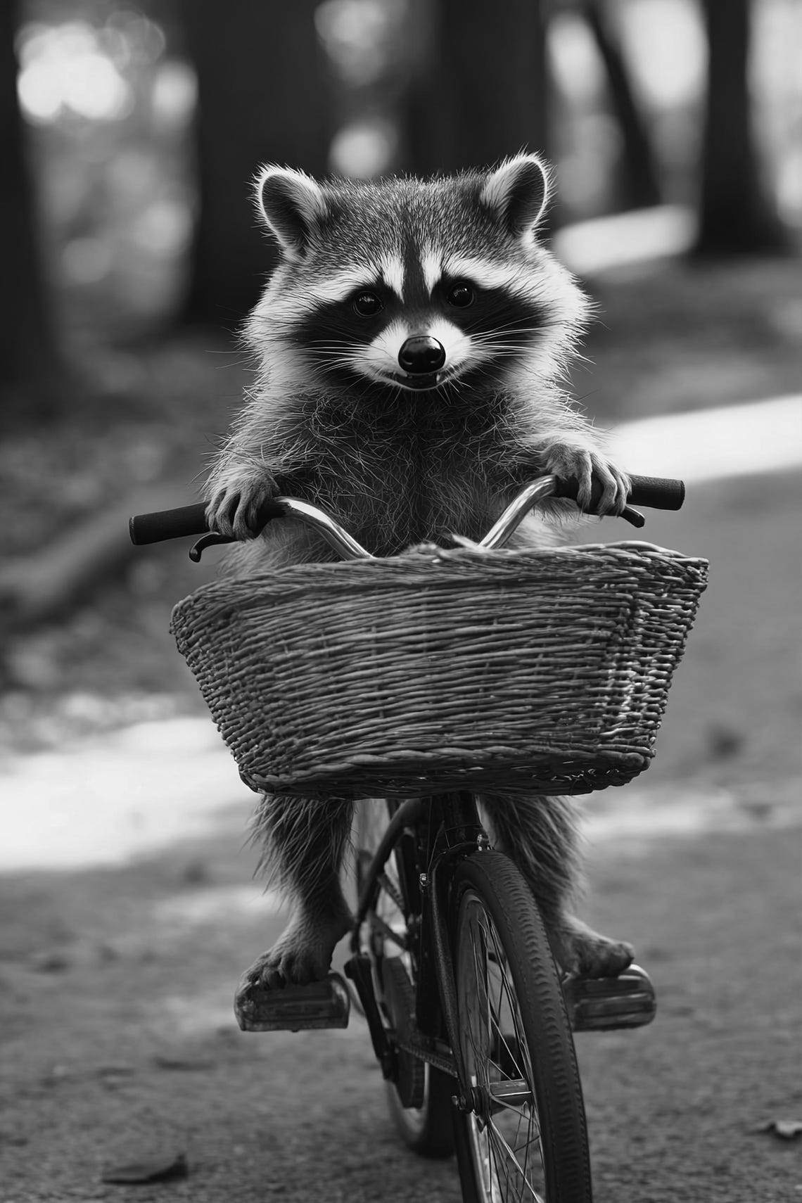 Raccoon Riding A Bike Funny Animal Wall Art Raccoon With Bicycle Funny Vintage Style Animal Photo Cute Retro Print Ai Art