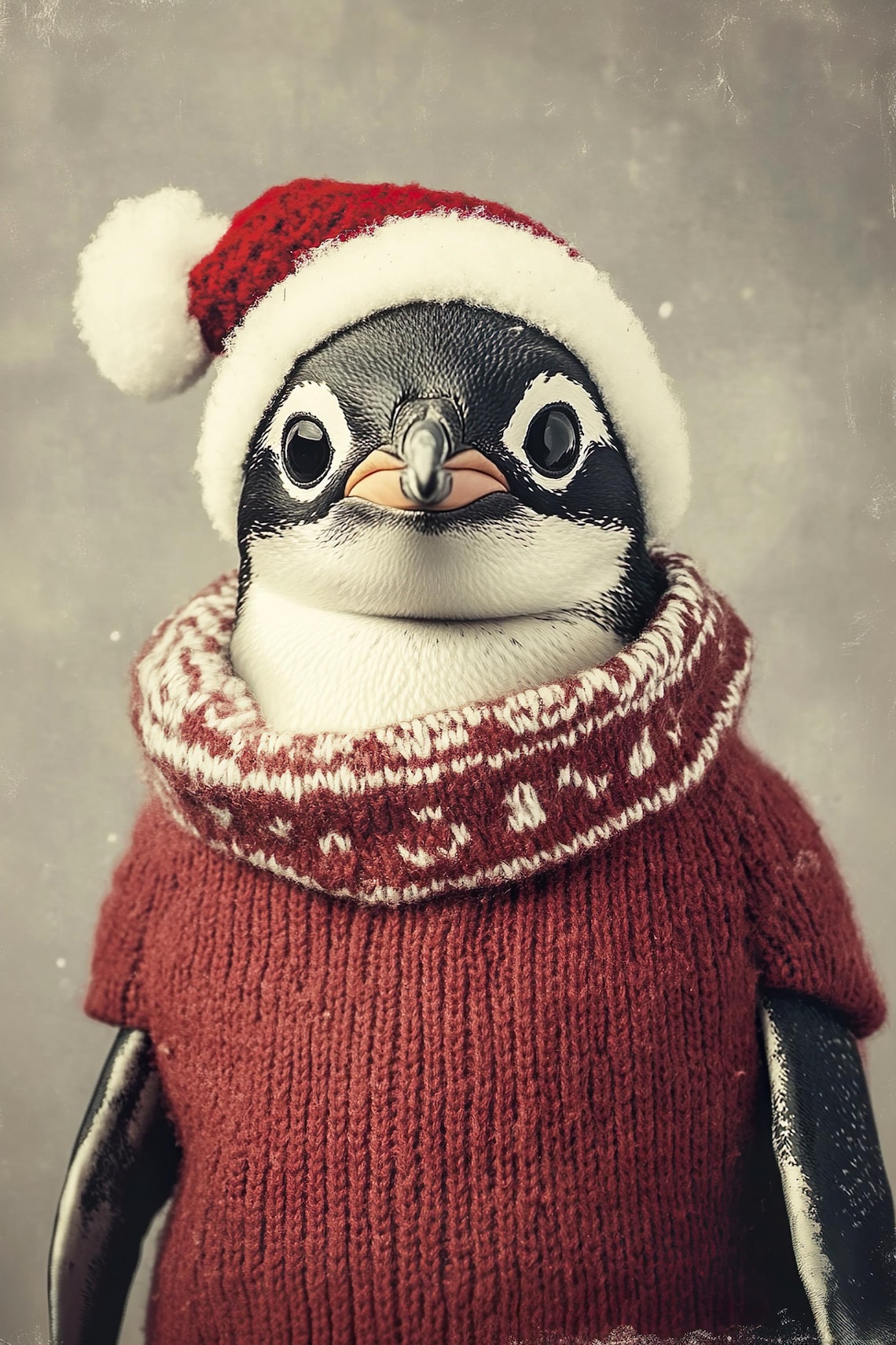 Baby Penguin in Santa Hat and Red Sweater Cute Christmas Winter Poster - Image 2