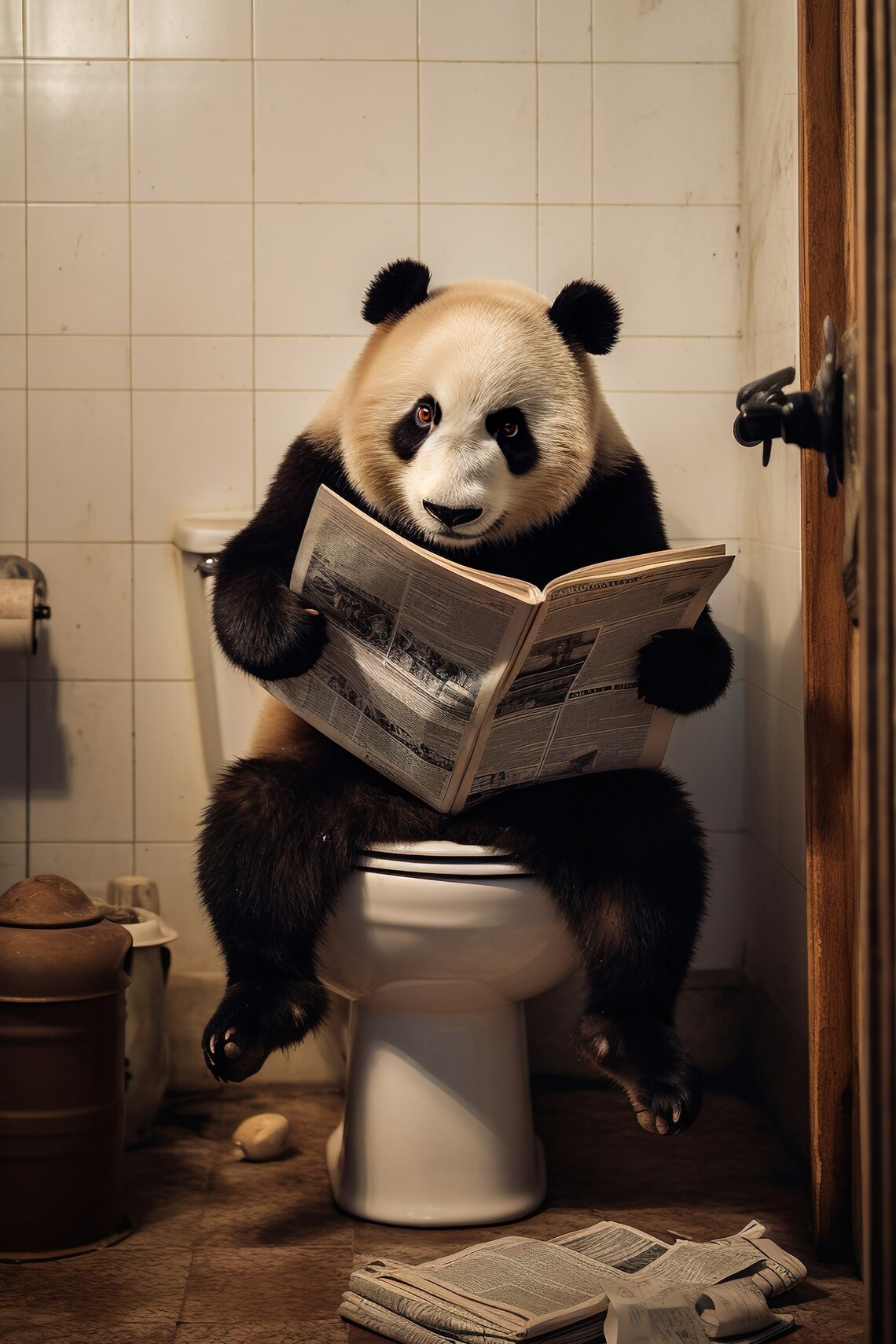 Funny Panda Bathroom Humor Wall Art Print