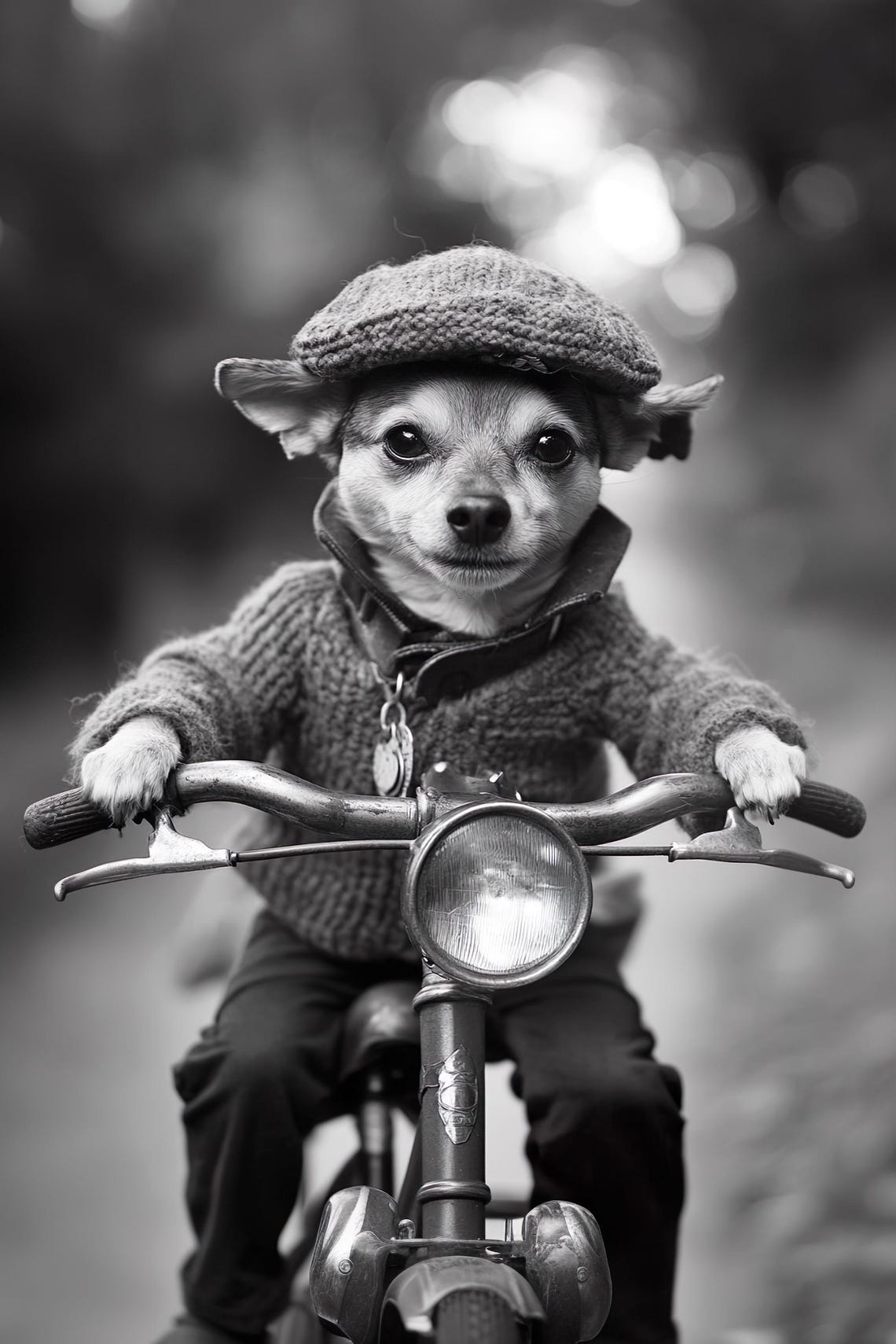 Dog Riding A Bike Funny Animal Wall Art Dog With Bicycle Funny Vintage Style Animal Photo Cute Retro Home Print Ai Art