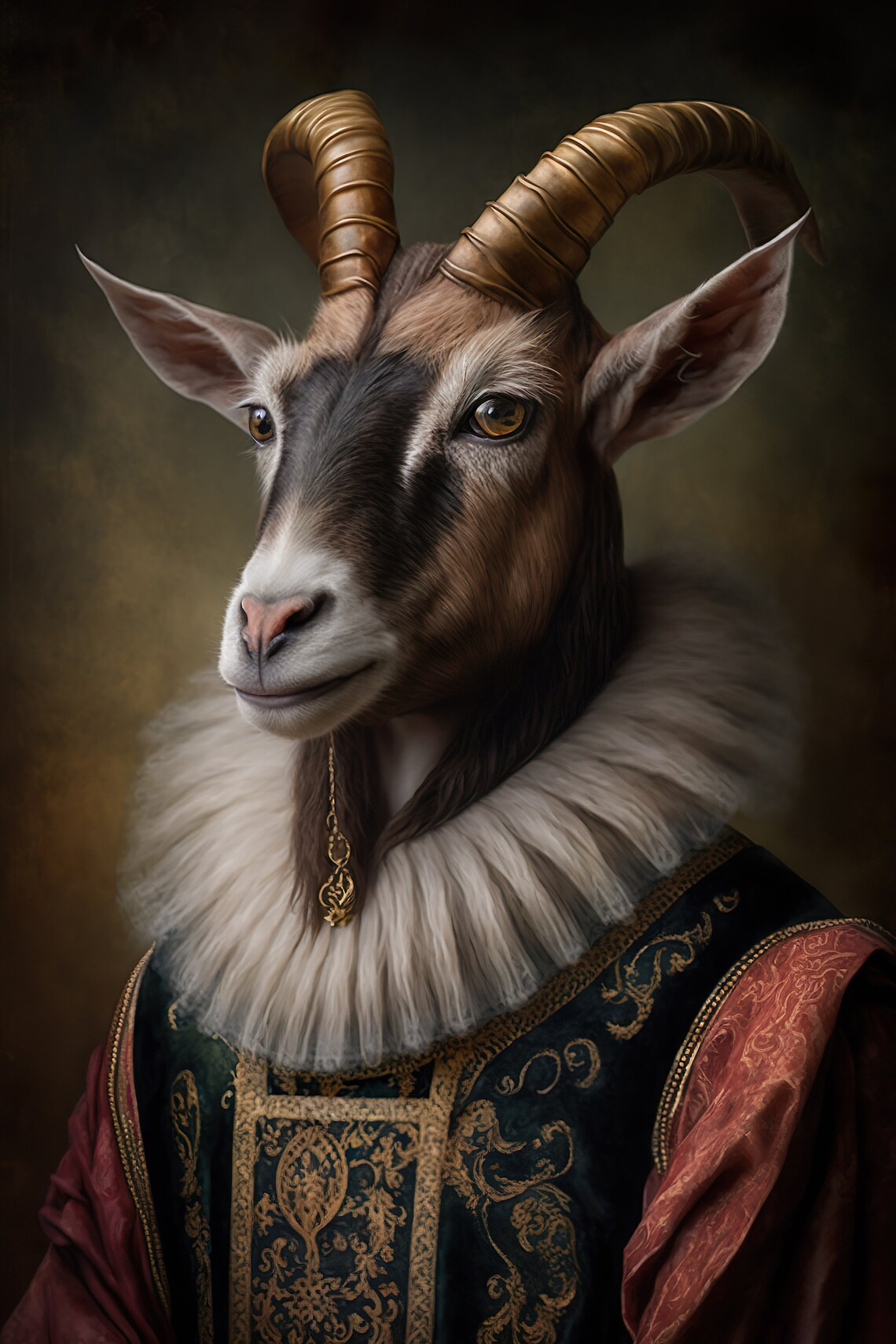 Aristocratic Goat Portrait, Renaissance Style Art Print
