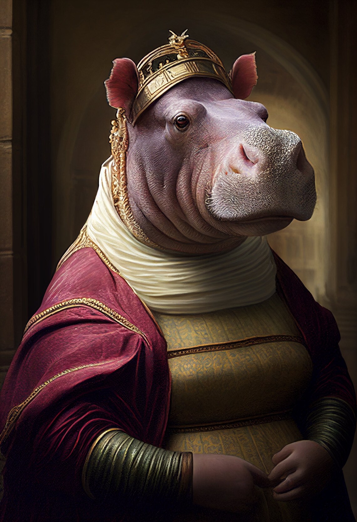 Aristocratic Hippo Funny Animal Art Print