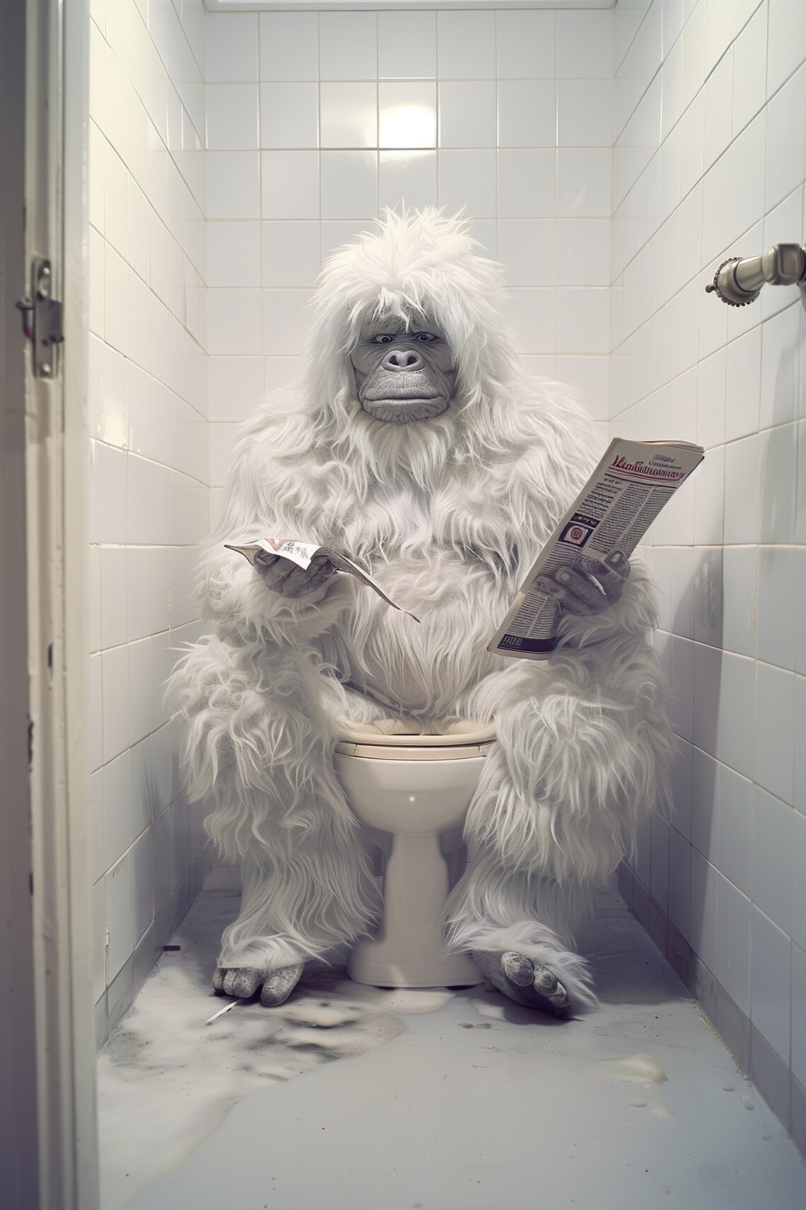Yeti Sitting On The Toilet Reading A Newspaper Poster