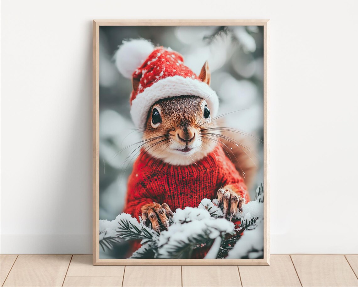 Cute Christmas Squirrel Retro Winter Art Print