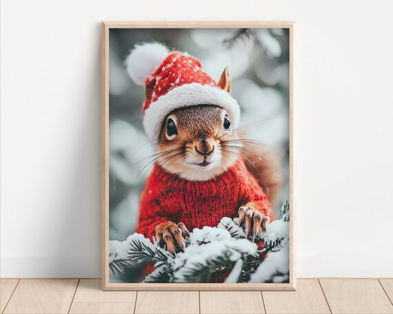 Cute Christmas Squirrel Retro Winter Art Print