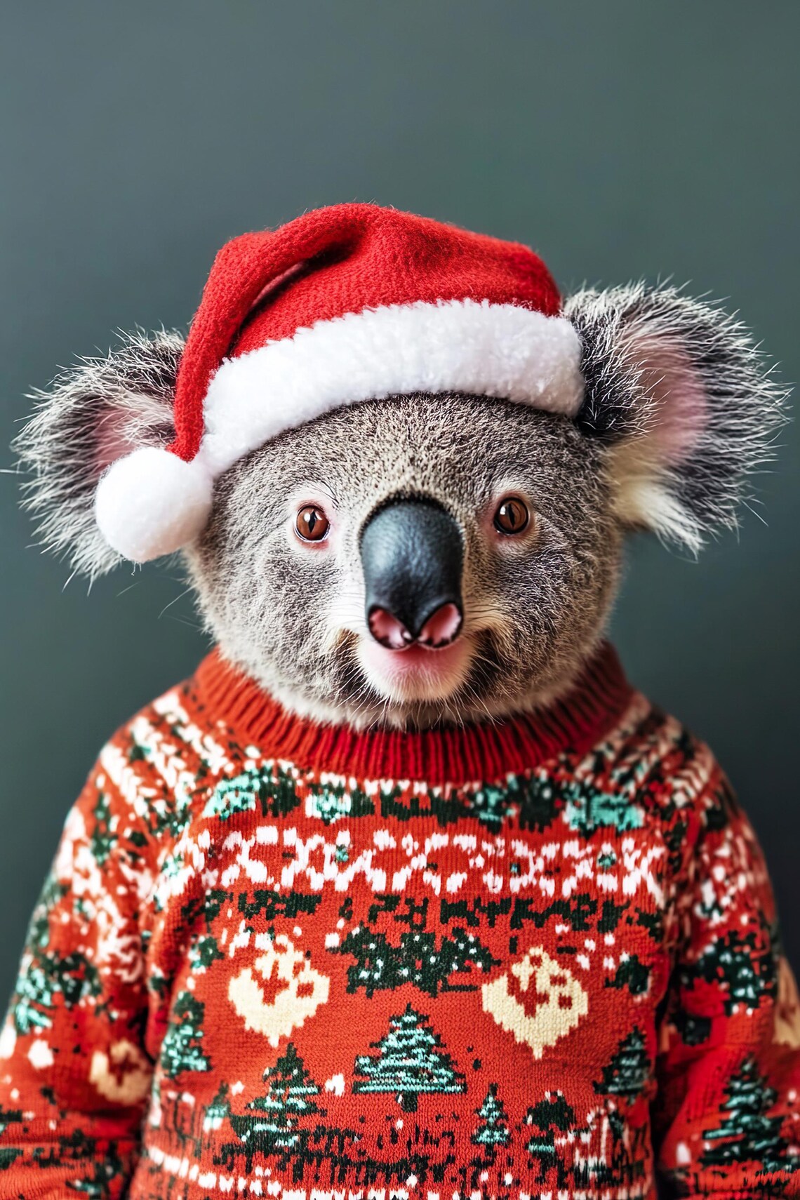 Koala in Santa Hat and Christmas Sweater Cute Winter Holiday Animal Poster - Image 2
