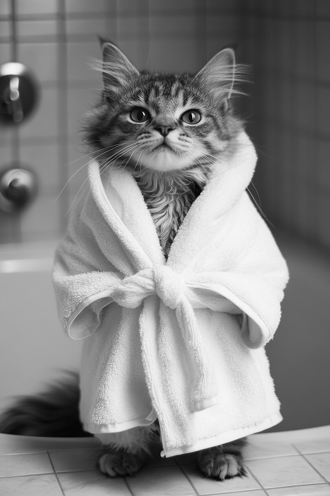 Cat In A Bathrobe Funny Retro Bathroom Art Print - Image 2