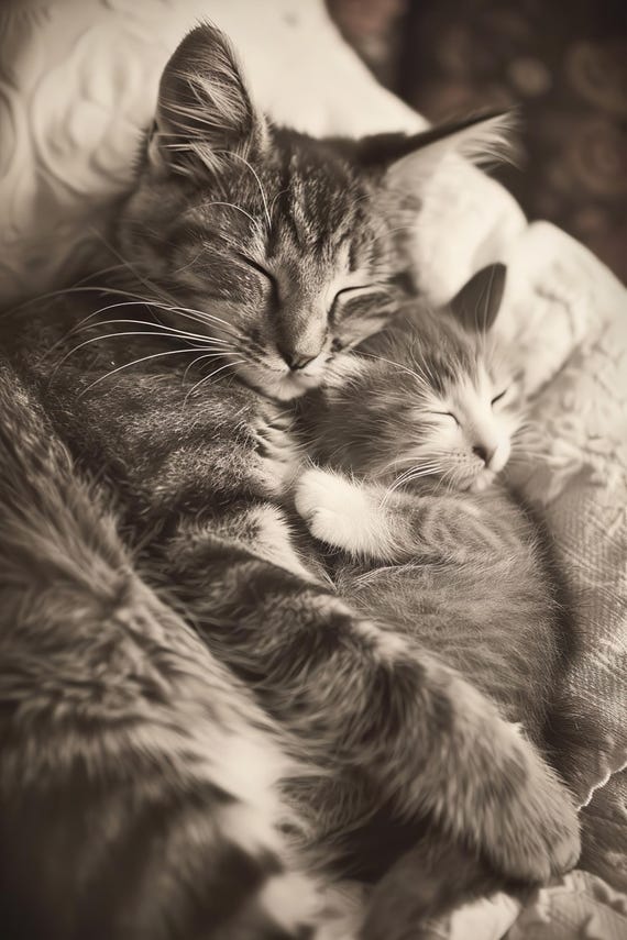 Mom Baby Cat Cute Animal Family Wall Art Nursery Room Bedroom Prints Cute Vintage Style Animal Photo Mommy And Me Ai Art