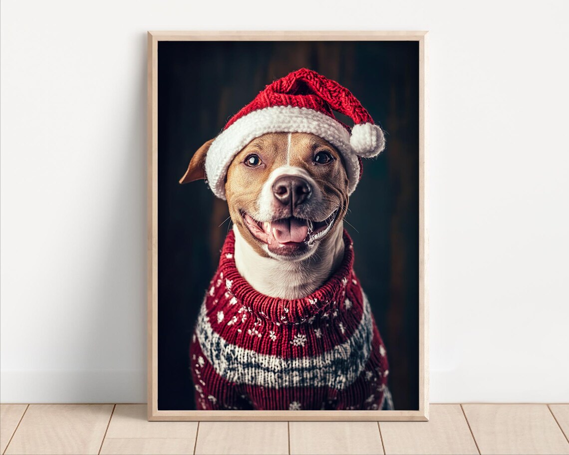 Cute Christmas Dog Retro Winter Animal Art Print