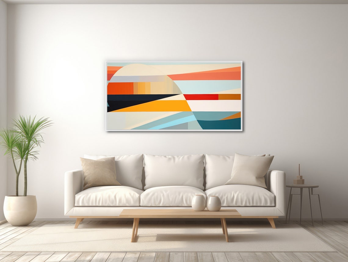 Panoramic Tilted Geometric Sun Retro Orange Teal Abstract Print - Image 3