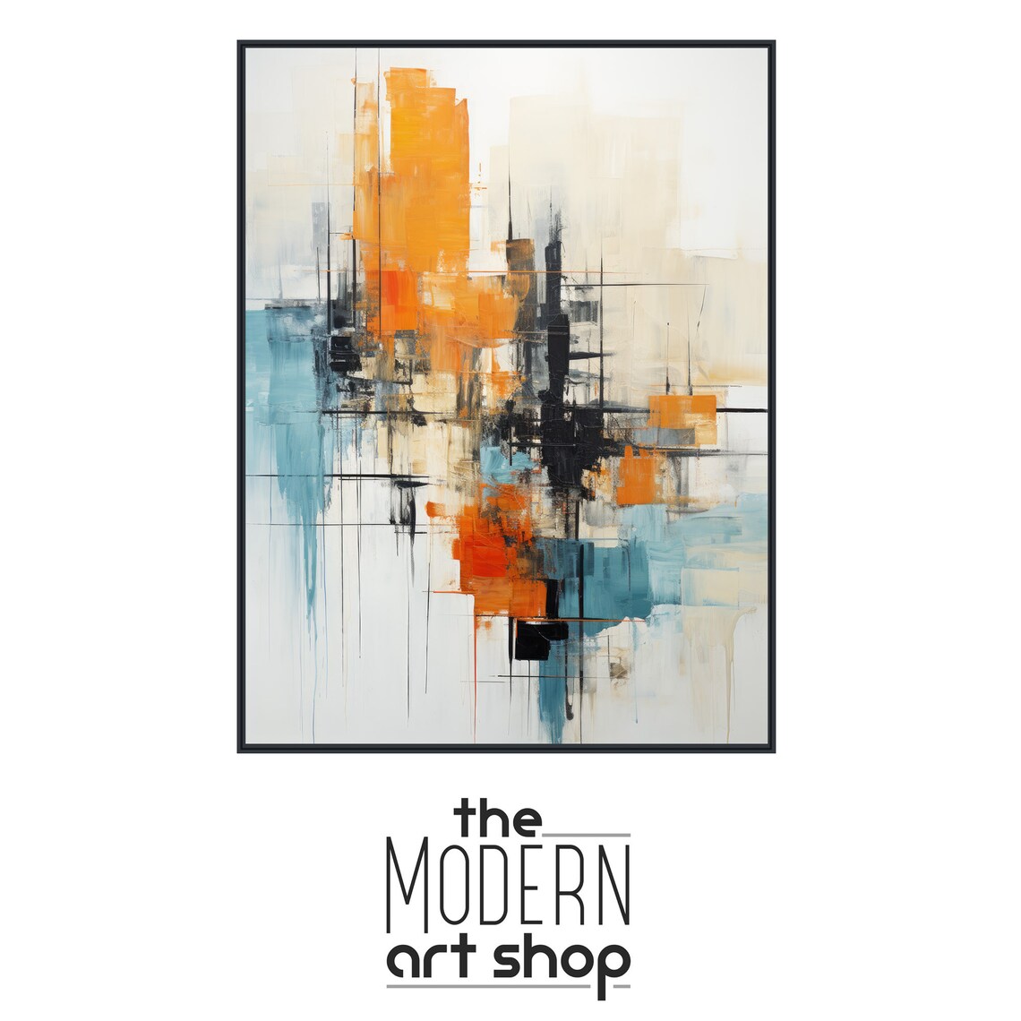 Large Abstract Wall Art Framed Print Modern Abstract Expressionist Painting Orange And Black Artwork Just Enough - Image 4