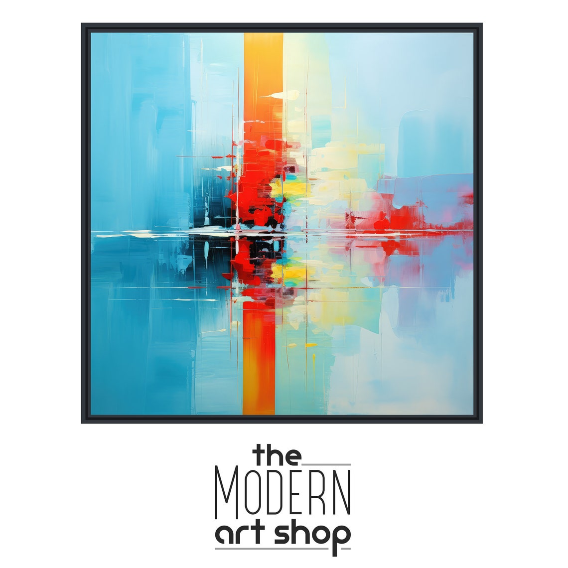 Blue Red Abstract Reflection Modern Vertical Color Block Wall Art - Image 4