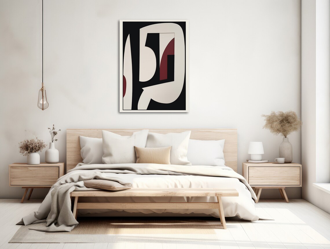Elegant Black Cream Geometric Swirl With Burgundy Accents Poster - Image 2