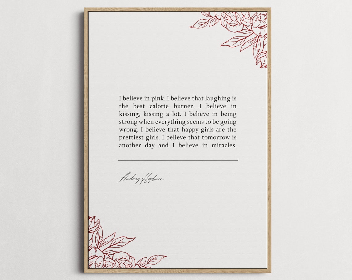 Audrey Hepburn I Believe In Pink Book Quote Print Wall Dcor Mothers Day Gift - Image 5
