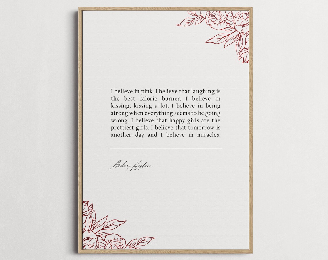 Audrey Hepburn I Believe In Pink Quote Poster Happy Girls Prettiest - Image 5