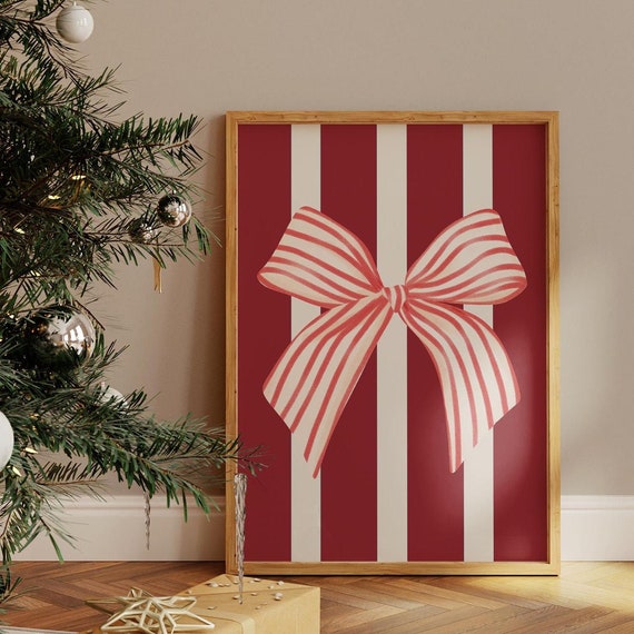 Christmas Bow Wall Art Holiday Decor Christmas Wall Art Coquette Print Trendy Holiday Art Cute Girly Decor