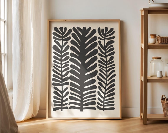 Dark Botanical Print Large Black And Beige Art For Modern Living Rooms Moody Aesthetic Art Scandinavian Aesthetic 0518