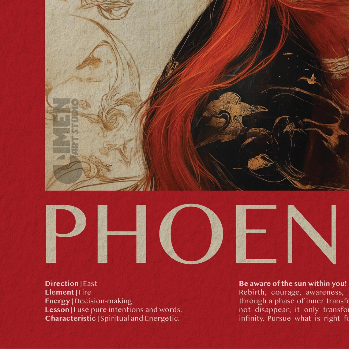Phoenix Spirit Animal Rebirth Transformation Inspirational Red Poster - Image 2