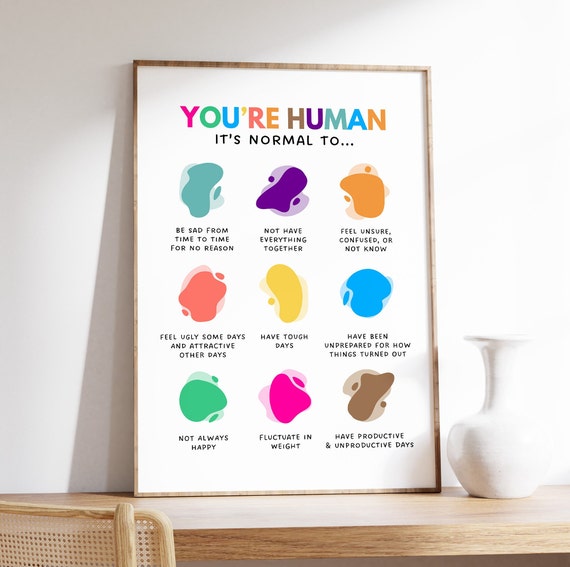 Youre Human Poster Inspirational Quotes Growth Mindset Therapy And Mental Health Counselor Office
