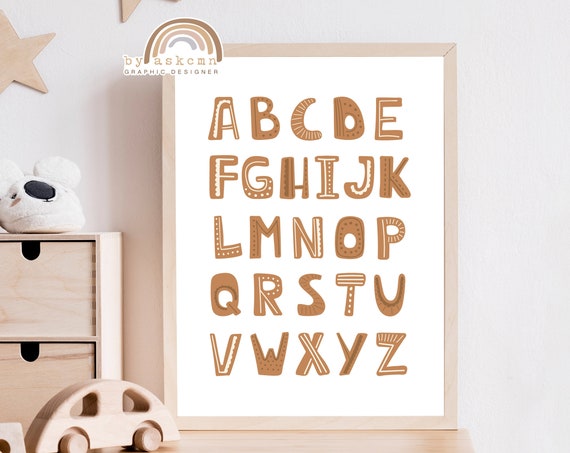 Alphabet Nursery Wall Art Boho Nursery Print Baby Room Poster Wall Art Prints Kids Room Decor Nursery Print Art Wall Art