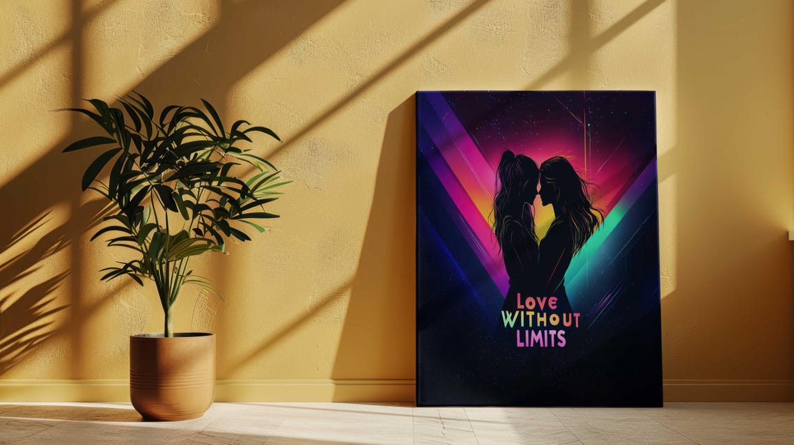 Love Without Limits Rainbow Silhouette Couple Neon Wall Poster - Image 3