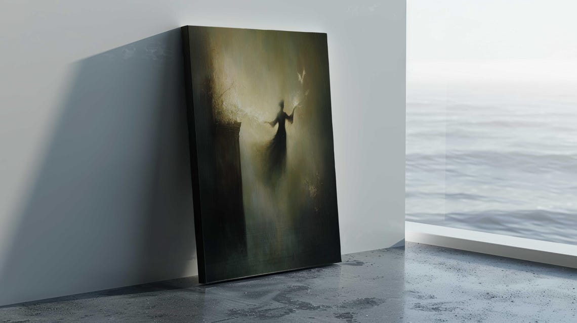 Ethereal Woman With Doves Misty Golden Light Dreamy Art Print