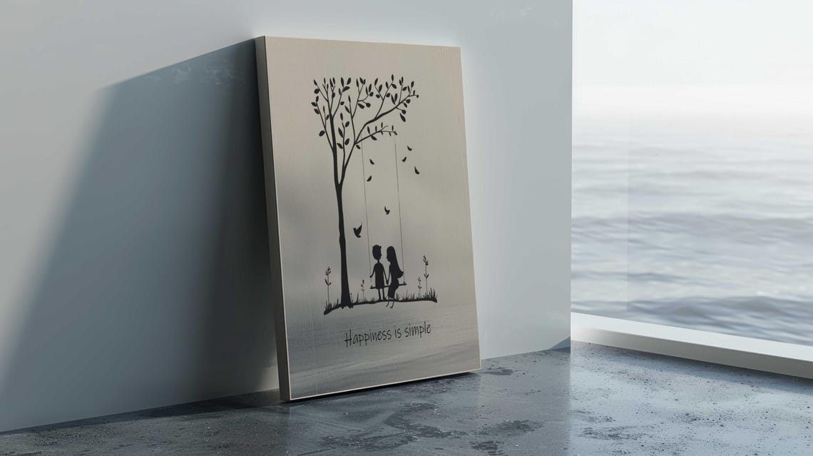 Happiness is Simple Swing Silhouette Minimalist Quote Wall Poster