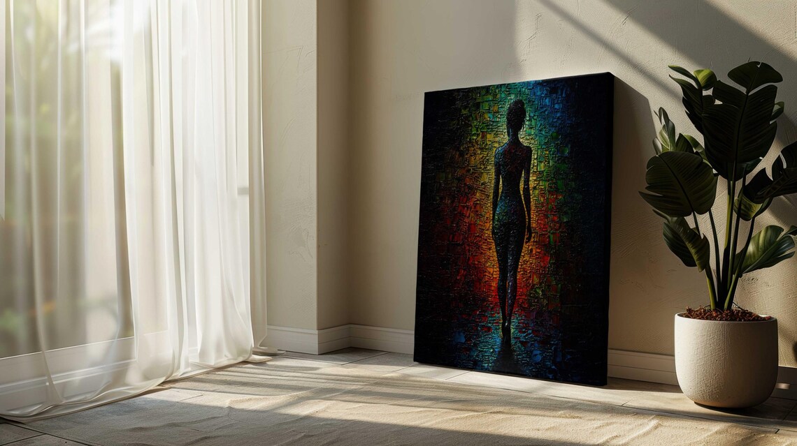 Nude Female Silhouette Colorful Mosaic Background Sensual Art Poster - Image 4