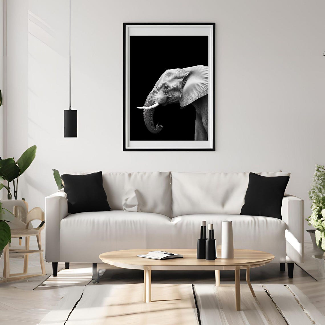 Black and White Elephant Profile Photo Minimalist Wildlife Poster - Image 6