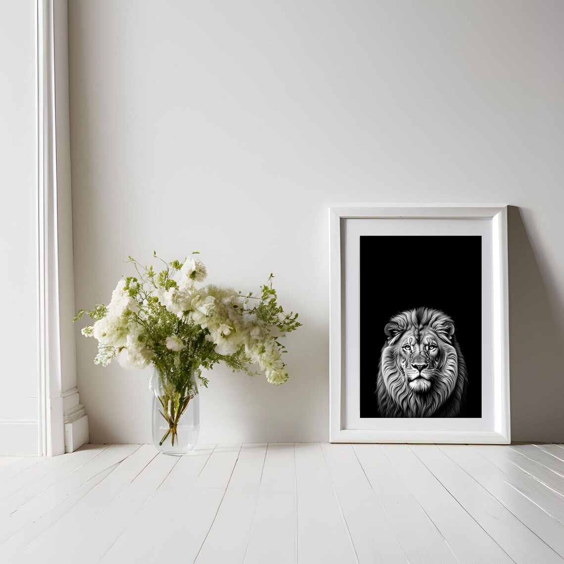 Black and White Lion Portrait With Majestic Wildlife Art Poster - Image 4