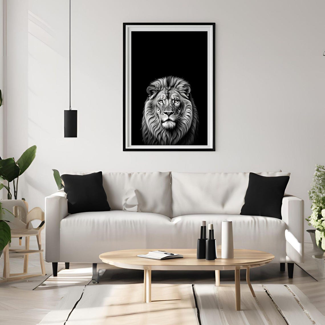 Black and White Lion Portrait With Majestic Wildlife Art Poster - Image 5