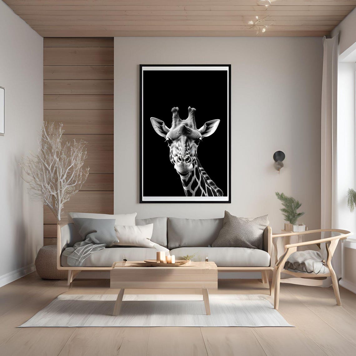 Black And White Giraffe Face Front Portrait Minimalist Wildlife Poster - Image 5