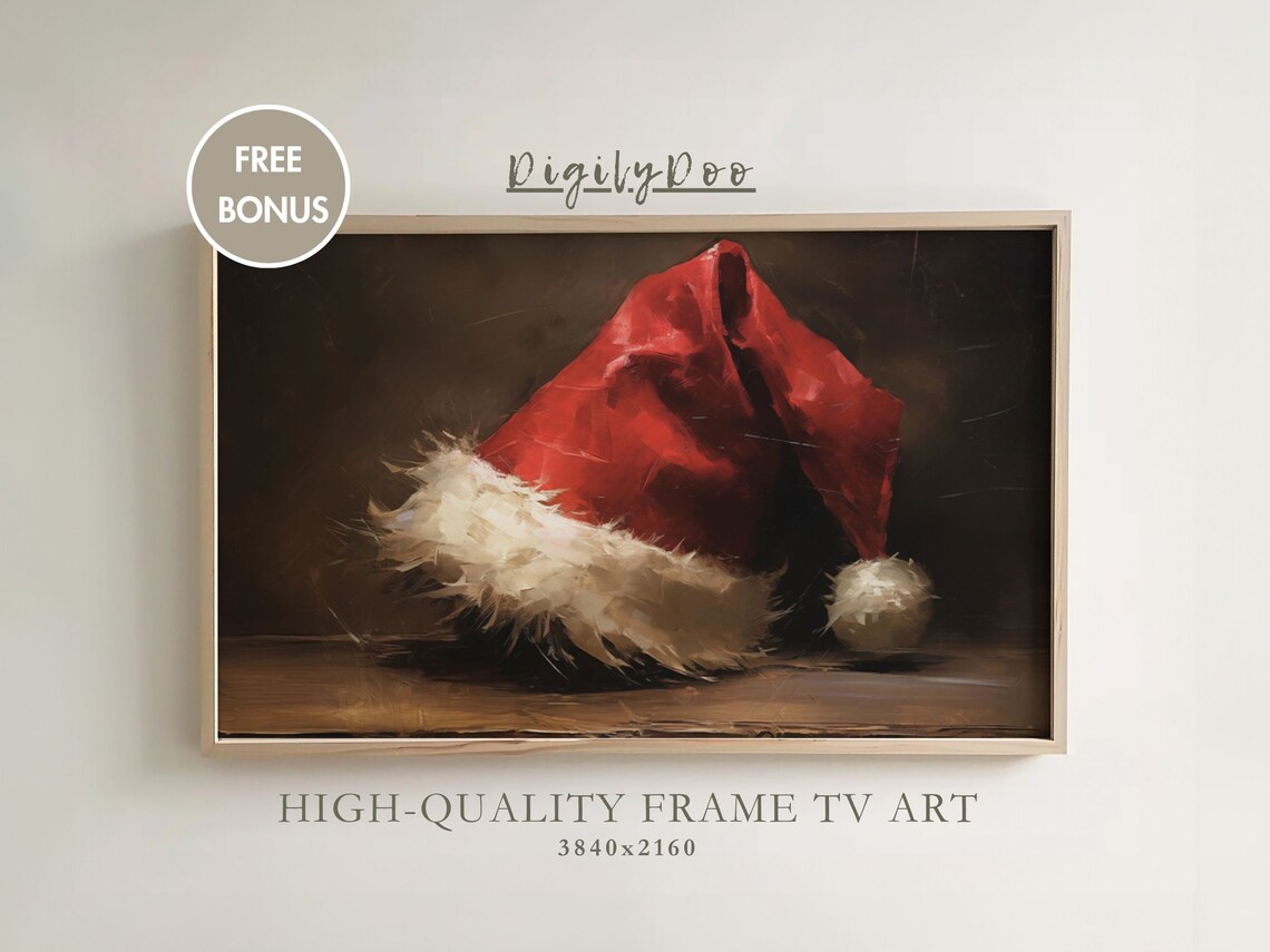Vintage Santa Hat Still Life, Rustic Christmas Art Print
