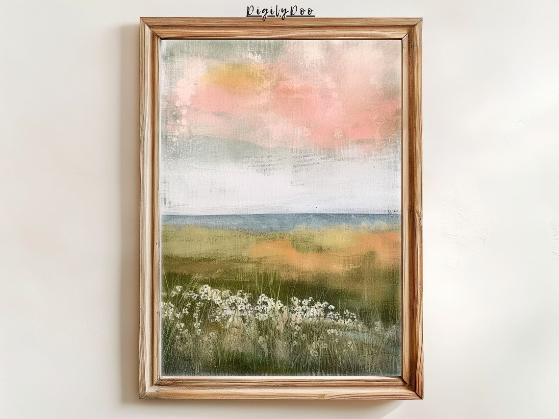 Spring Landscape Art Print, Vintage Farmhouse Decor