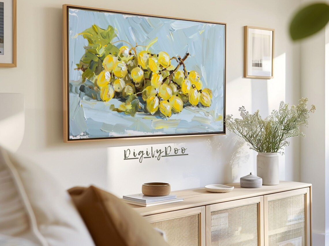 Green Grapes Cluster Impressionist Oil Painting Frame TV Print - Image 3