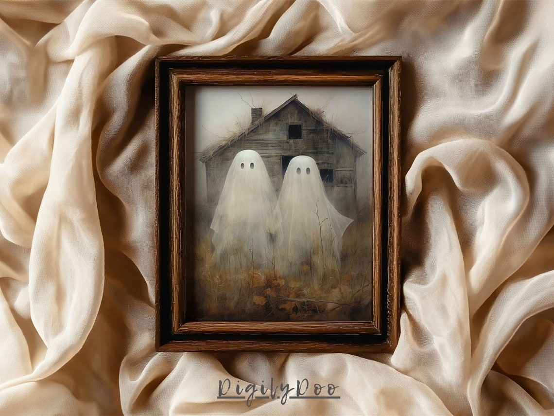 Ghost Couple Haunted Barn Vintage Halloween Dark Academia Poster