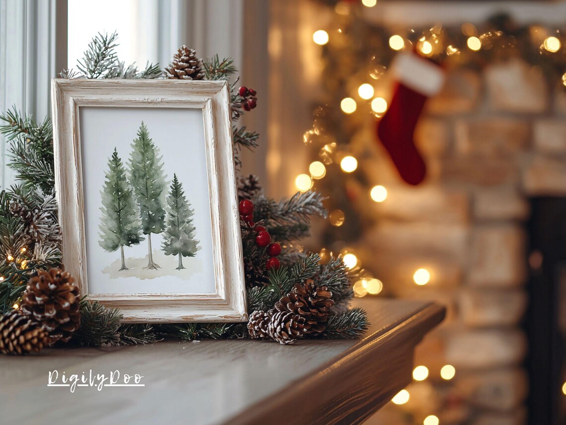 Christmas Pine Tree Print, Vintage Winter Forest Landscape - Image 3