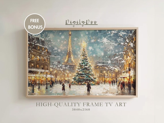 Christmas Frame Tv Art Christmas Tree Eiffel Tv Decor Vintage Holiday Paris Painting Moody Winter Screensaver