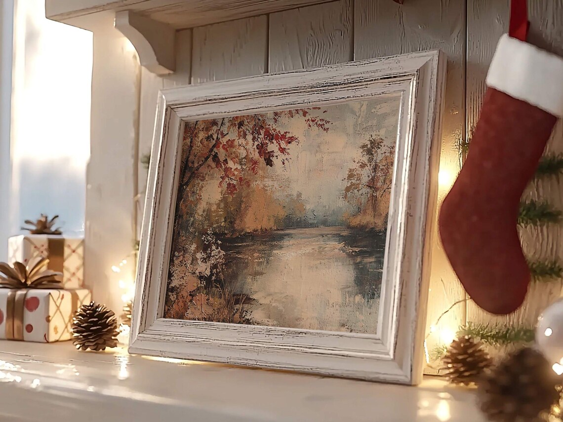 Winter Landscape Christmas Art Print, Rustic Vintage - Image 2