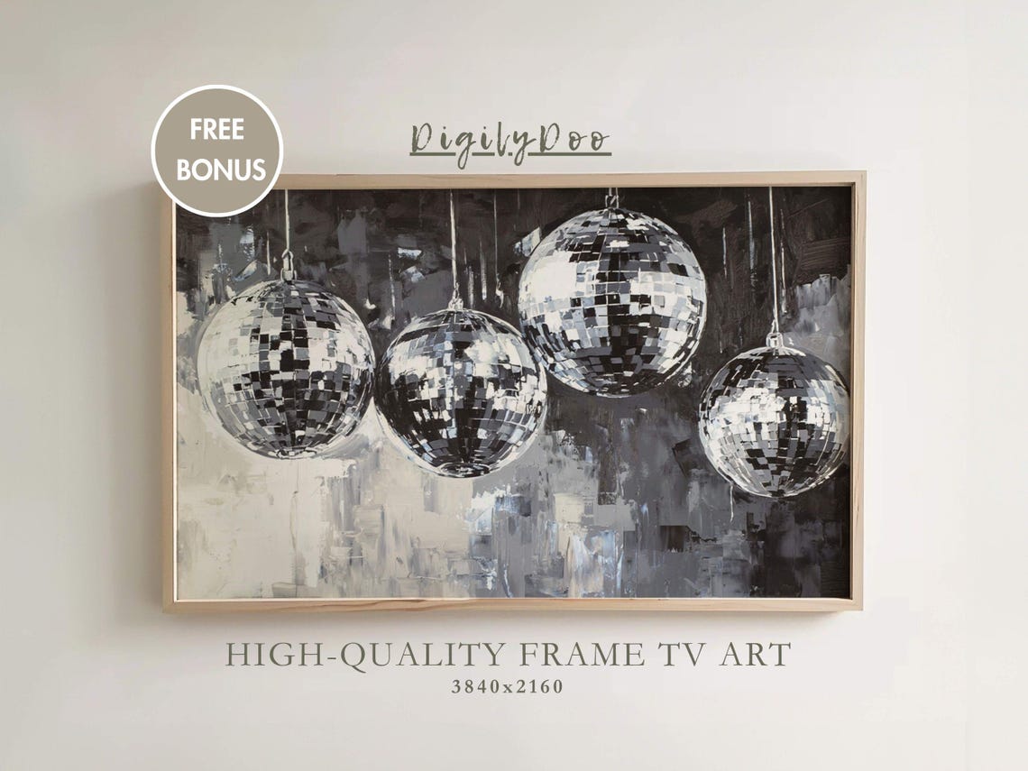 Disco Ball Party Black White Glamorous Night Celebration Art Poster