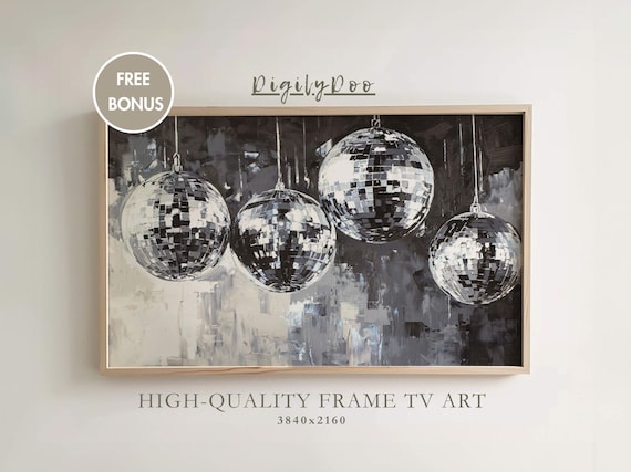 Disco Ball Party Black White Glamorous Night Celebration Art Poster