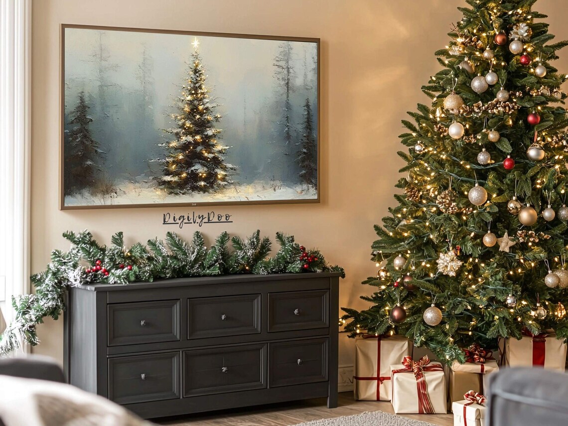 Christmas Pine Tree Rustic Winter Holiday Art Print - Image 3