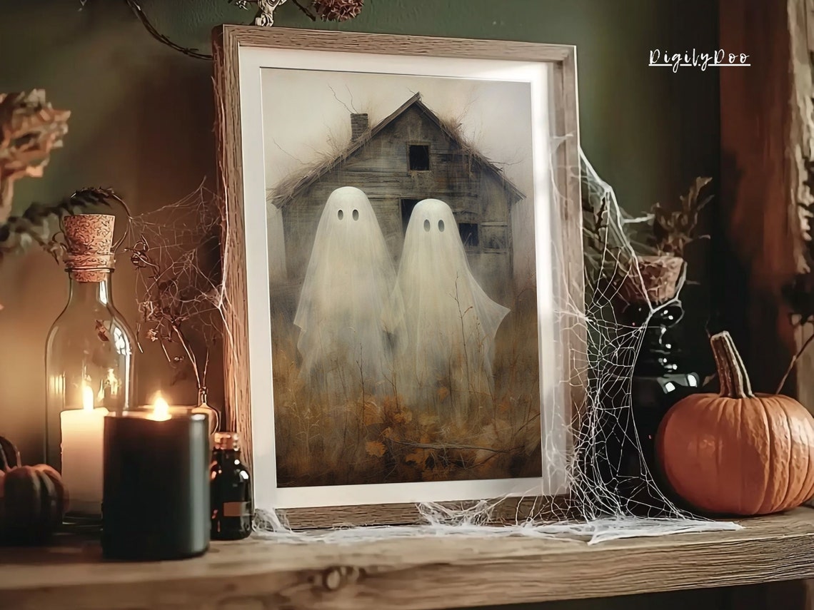 Ghost Couple Haunted Barn Vintage Halloween Dark Academia Poster - Image 3
