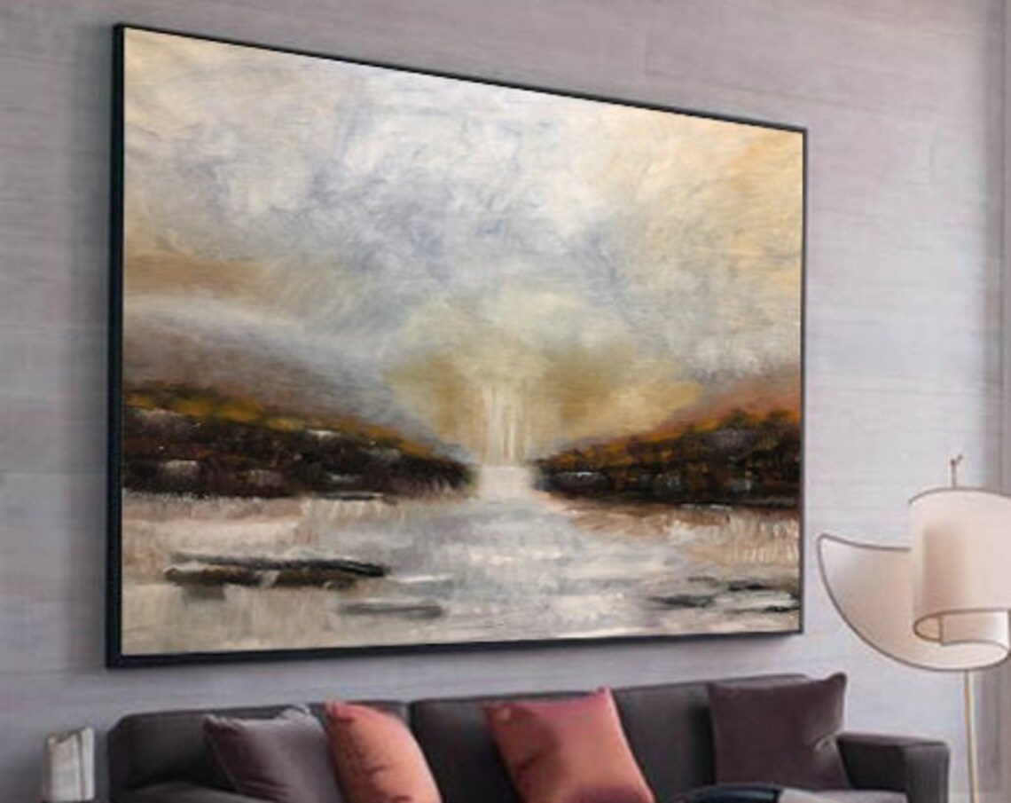 Misty Gray Abstract Landscape Soft Beige Fog Serene Minimal Art Poster - Image 2