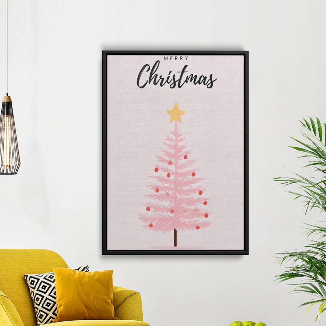 Minimal Pink Christmas Tree Merry Christmas Script Holiday Poster