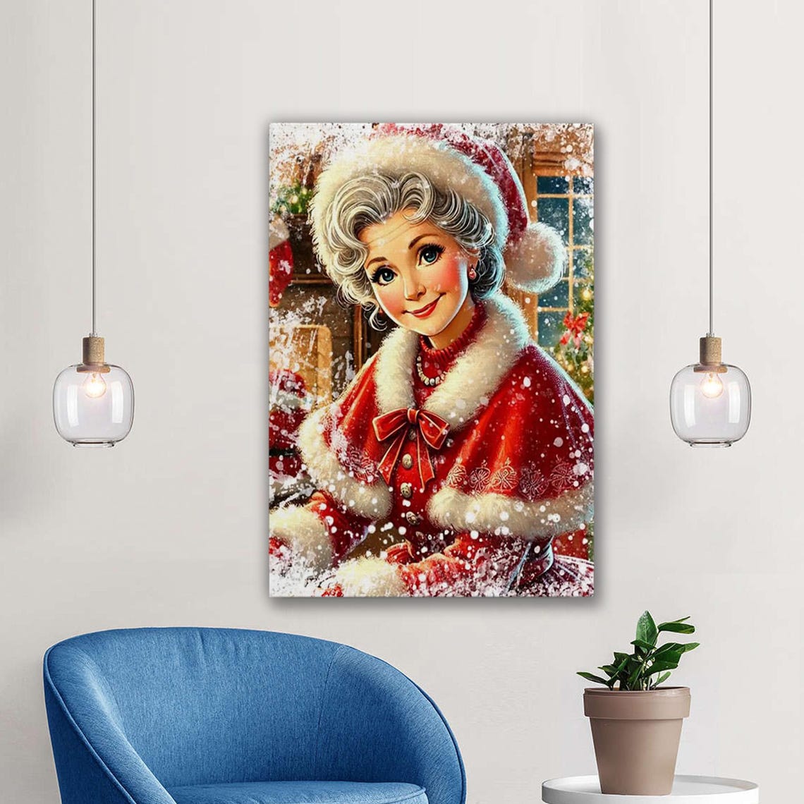 Mrs Claus Christmas Illustration Red Cape Vintage Style Poster