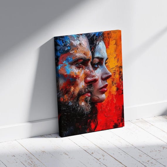 Passionate Love And Romance Abstract Couple Portrait Painting Oil Effect Modern Canvas Wall Art Decorative Handmade Gift